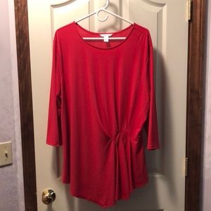 London Times - 3X Asymmetrical drape blouse -Red